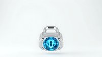 Futuristic digital device with glowing blue circular interface and holographic display on white isolated background for tech design projects.