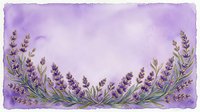 Lavender flowers arranged in a decorative border frame on soft purple watercolor background, suitable for greeting cards, invitations, and floral design projects.