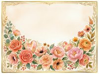 Watercolor floral frame with roses and peonies in warm tones on cream background. Decorative border for wedding invitations, greeting cards and stationery.