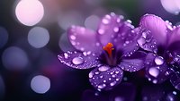 Purple petals with morning dew drops in macro photography against blurred bokeh background, creating dreamy natural atmosphere for wellness and spa designs.