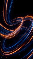 Glowing neon light trails in orange and blue create flowing wave patterns against a dark background, suitable for tech, energy, and modern design projects.