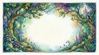 Enchanted forest frame with mystical plants and magical foliage creating oval border for fairy tale designs and fantasy storytelling projects.