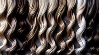 Luxurious wavy hair extensions in natural brown, blonde and black tones creating flowing texture for salon and beauty industry applications.