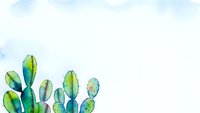 Watercolor cactus prickly pear plant with green blue leaves on white background for botanical art and natural design projects.