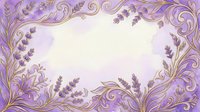 Ornate lavender floral frame with scrolling baroque details and gold accents on soft purple background, isolated on white for design, invitations, and decorative projects.