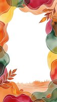 Autumn watercolor frame with flowing organic shapes in warm fall colors on white background. Isolated border for seasonal design projects.