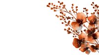 Delicate coral watercolor flowers with small berries and branches arranged in corner composition on white background, isolated floral design element for stationery and decor.