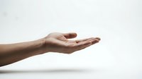 Open cupped hands gesture on white background showing palm up position for receiving or offering something in minimalist style.