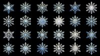Set of detailed blue and silver snowflakes isolated on transparent background, ready for winter clipart, stickers, T-shirt design, sublimation, and print on demand projects.