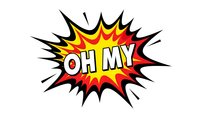 Comic book explosion burst with OH MY text in bold white letters on yellow red background with black spikes isolated on white for pop art designs.