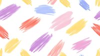 Colorful brush strokes in pink, purple, yellow, and coral scattered across white background. Isolated design elements suitable for graphic design, web backgrounds, and creative projects.