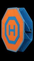 Orange and blue hexagonal storage organizer with letter H design, isolated on transparent background, ready for clipart, print-on-demand products, sublimation, and design projects.