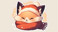 Cute winter fox character wrapped in scarf and warm hat smiling with closed eyes against light background, cartoon style illustration on isolated background.