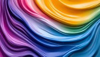 Vibrant rainbow gradient waves flowing in smooth curves creating dynamic abstract background with purple pink orange yellow blue colors.