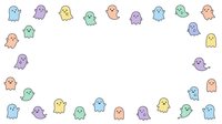 Cute ghost characters in pastel colors arranged in a circle on transparent background, isolated clipart ready for design projects, invitations, and merchandise.