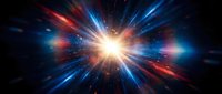 Bright starburst explosion with radiating blue and red light rays bursting from center, creating dynamic energy effect for backgrounds and design projects.