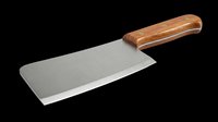 Stainless steel chef knife with wooden handle isolated on transparent background, ready for clipart, t-shirt design, print-on-demand, and sublimation projects.