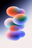 Colorful translucent oval shapes with gradient effects floating against a soft blue-white background, creating an abstract modern composition.