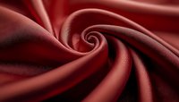 Luxurious deep red silk fabric forming elegant spiral waves and folds with soft shadows and highlights, creating dramatic flowing curves and textures.
