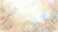 Ornate decorative border with intricate floral and scrollwork patterns in soft pastel tones, featuring gold filigree details on isolated background for design projects.