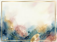 Watercolor floral composition with soft pink roses, golden accents, and delicate foliage on cream background with gold frame border, suitable for wedding invitations and greeting cards.