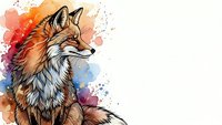 Watercolor fox portrait with vibrant splashes on white background. Wildlife art for home decor, prints, and creative projects.
