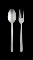 Stainless steel spoon and fork isolated on transparent background, ready for t-shirt designs, clipart, stickers, print-on-demand products, and sublimation projects.