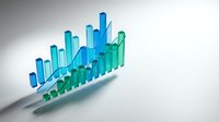 Transparent blue and green bar chart showing upward growth trend with shadow on white background for business presentations and financial reports.