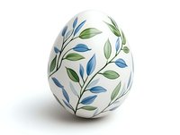White Easter egg decorated with delicate blue and green leaf pattern on isolated background, suitable for holiday designs and seasonal celebrations.