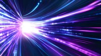 Radiant light burst with glowing blue and purple streaks creating dynamic motion effect against dark background, bright center point emanating energy rays.