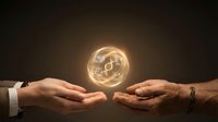 Hands of man and woman holding glowing orb with dollar sign symbol, representing financial partnership, wealth management, investment opportunity, and business collaboration.