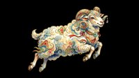 Ornate decorative lion statue with intricate gold, turquoise and red patterns, isolated on transparent background. Ready for t-shirt design, clipart, stickers, sublimation and print-on-demand products.