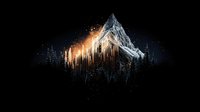 Dramatic mountain peak with glowing orange light effect and dripping elements against dark background, creating surreal artistic landscape composition.