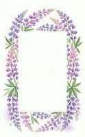Watercolor lavender frame with purple flowers and green leaves creating elegant border for wedding invitations, greeting cards and romantic designs.