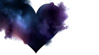 Heart silhouette with cosmic nebula clouds in purple and blue tones on white background for romantic designs and love concepts.