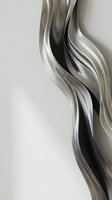 Abstract flowing metallic ribbons in silver and black creating elegant curved waves on neutral background for luxury design projects.