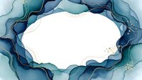 Abstract fluid art frame with flowing teal and navy blue organic shapes creating elegant border on white background for luxury design projects.
