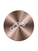 Rose gold metallic button with white checkmark and chain link icon on brushed copper surface for web design and user interface applications.