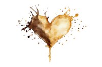 Coffee heart splash with dripping liquid and splatters isolated on white background for romantic cafe designs and Valentine decorations.