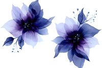 Watercolor purple flowers with delicate petals and leaves isolated on white background for wedding invitations, greeting cards and floral designs.