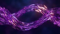 Glowing purple and magenta neon light waves flowing across dark background, creating abstract energy motion effect for digital design, technology, and modern visual projects.
