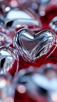 Crystal clear heart shape on red feathers background with soft bokeh lights creates romantic mood for Valentine's Day designs and love themes.