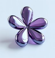 Glossy purple glass flower with five petals on light background, modern minimalist design element for creative projects and decorative purposes.