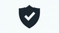 Black shield with white checkmark symbol on clean background, representing security, protection, and verification status for business and technology designs.