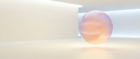 Translucent glass sphere with soft peachy-pink gradient casting gentle shadows on minimalist white surface, suitable for modern design and tech backgrounds.