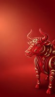 Ornate red and gold bull with decorative patterns on gradient background for Chinese New Year celebrations and zodiac designs.