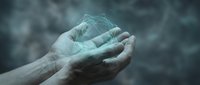Hands holding glowing digital wireframe globe, representing global connectivity, technology innovation, and worldwide business networks for corporate communications.