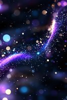 Magical cosmic wave with glowing particles and bokeh effects in deep space, featuring vibrant purple and blue colors against dark background. Dreamy celestial design.