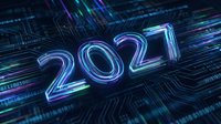 2021 neon glowing numbers on digital circuit board background, representing technology, data, and future innovation for web design and digital projects.