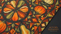 Autumn harvest seamless pattern with pumpkins and geometric elements on dark background for seasonal design projects and fall decorations.